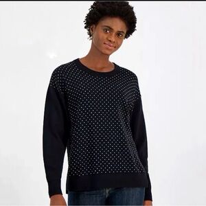 Michael Kors Clear Crystal/Bling Studded Black Crewneck Long Sleeve Sweater M
